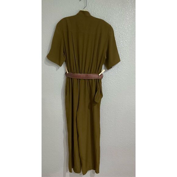 Vintage 70’s jumpsuit Army green gold buttons belt Sz 14 Imported fabric linen/ - Picture 6 of 8